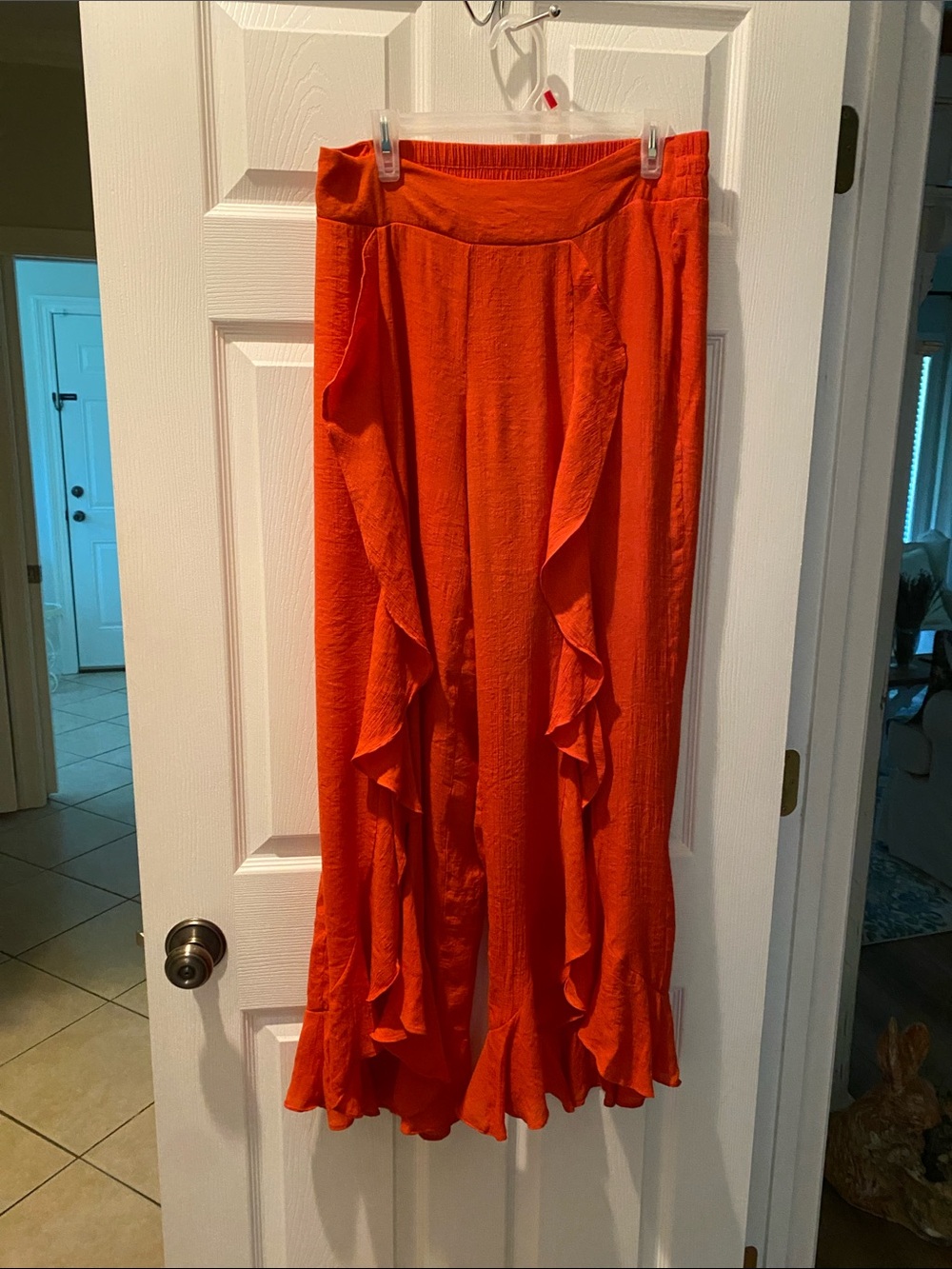 Women’s Orange-Red Ruffle Maxi Pants
